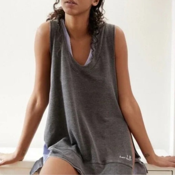 Free People Intimately More Chill Tank Top Grey Acid Wash Embroidered XS - Picture 10 of 10